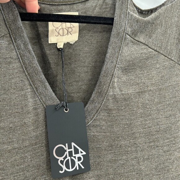 NWT CHASER Brown Gray Jersey Cold Shoulder V-Neck Long Sleeve Shirt Size Medium - Picture 3 of 3